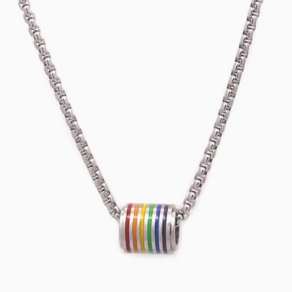 Titanium Steel Pride Barrel Rainbow Pendant Necklace for Women & Men